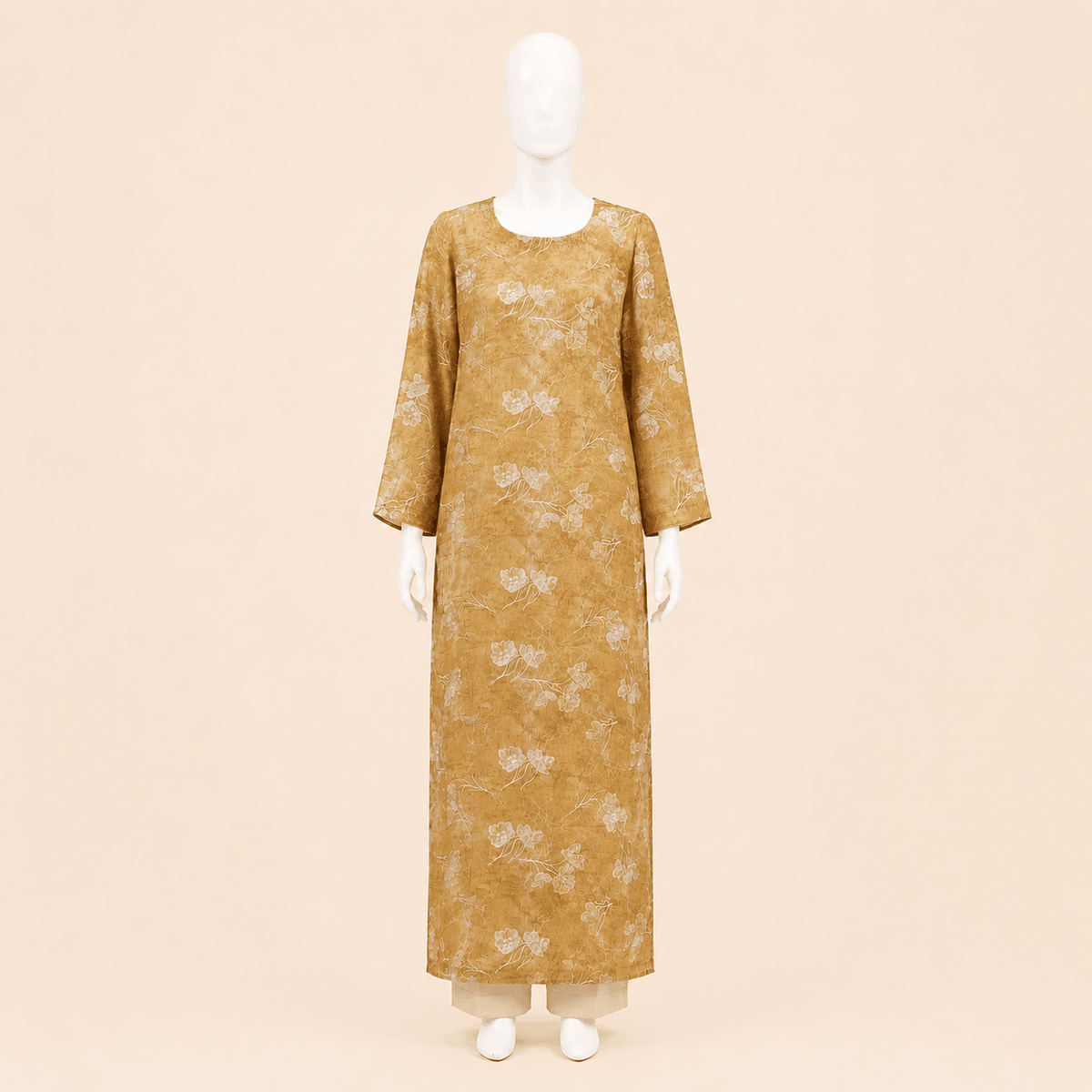 Golden Mocha Floral Embroidery Long Shirt Set – 0132M