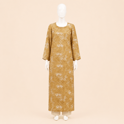 Golden Mocha Floral Embroidery Long Shirt Set – 0132M