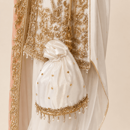 Ivory & Peach Gold Embroidered Gharara Suit with Dupatta – 0092M