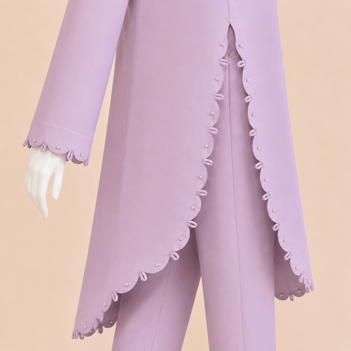 Lilac Pearl-Trim Scalloped Kurta Trouser Set 2-piece lawn suit – 0124M