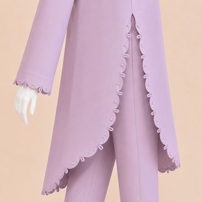 Lilac Pearl-Trim Scalloped Kurta Trouser Set 2-piece lawn suit – 0124M