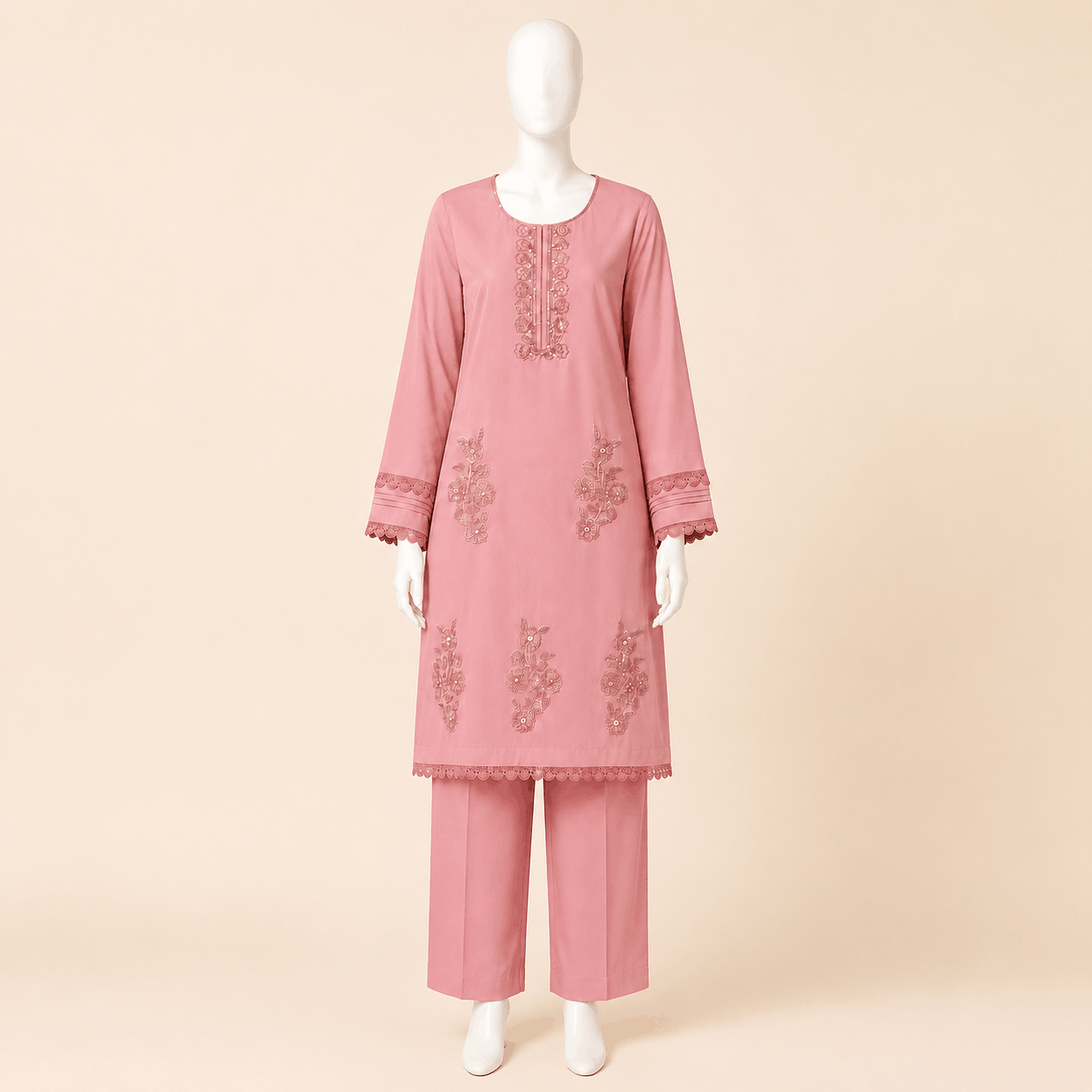 Elegant Dusty Rose Handmade Embroidered 2-Piece Lawn Suit – 0114M