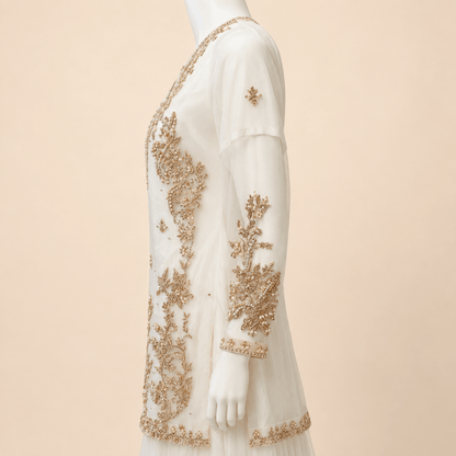 Ivory & Peach Gold Embroidered Gharara Suit with Dupatta – 0092M