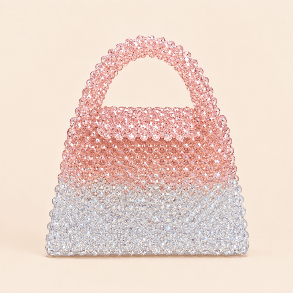 Blush Peach & Clear Crystal Beaded Mini Handbag – 0107M