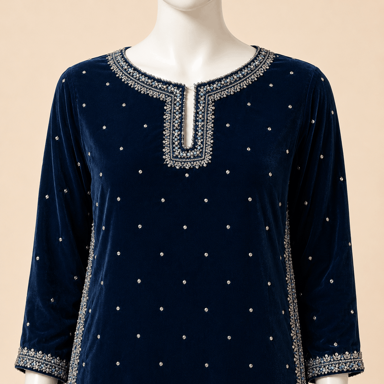 Midnight Navy Velvet Embellished 3-Piece Formal Suit – 0096M
