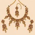Antique Gold Ruby Floral Jewellery Set – 0152M