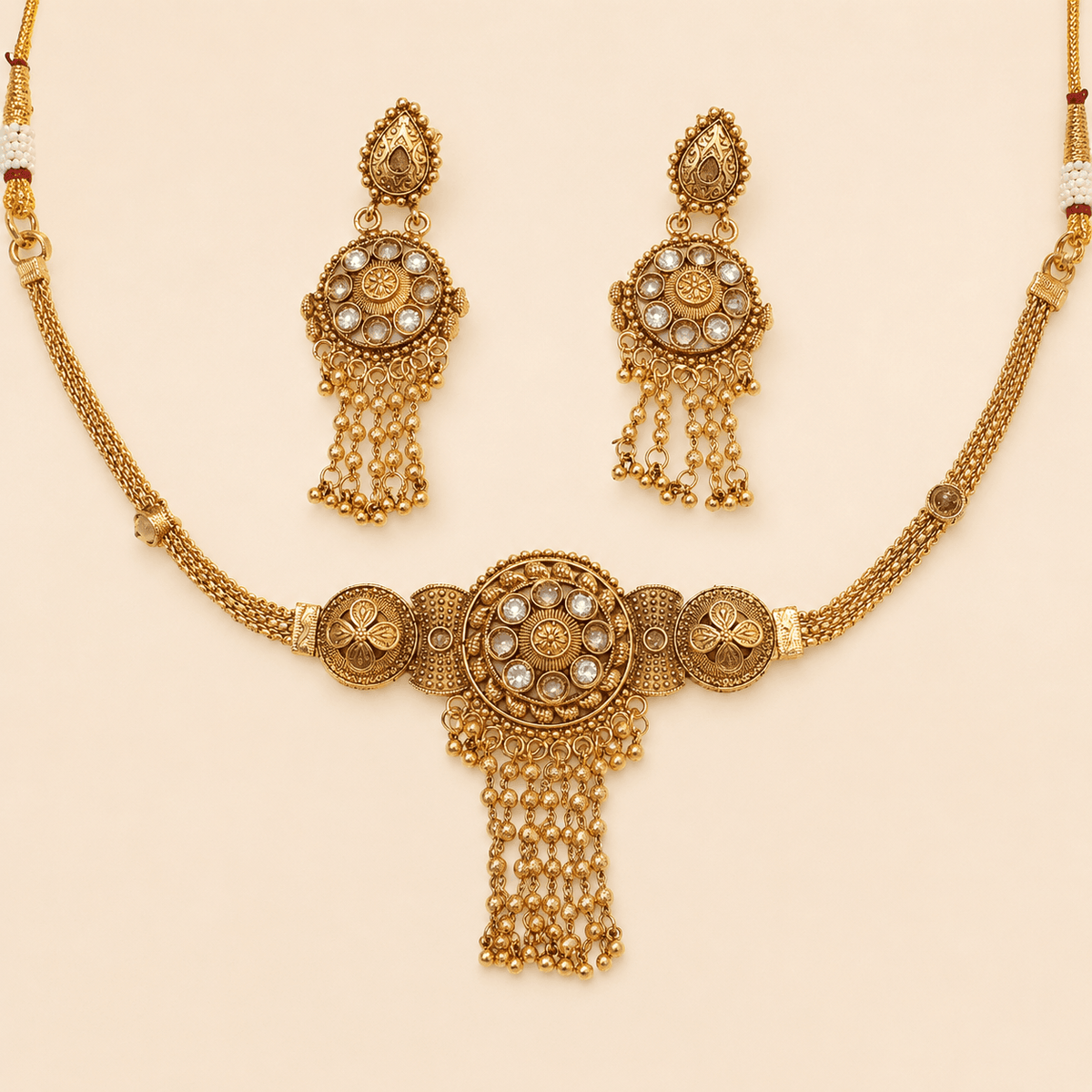Antique Gold Circular Tassel Necklace Set – 0154M