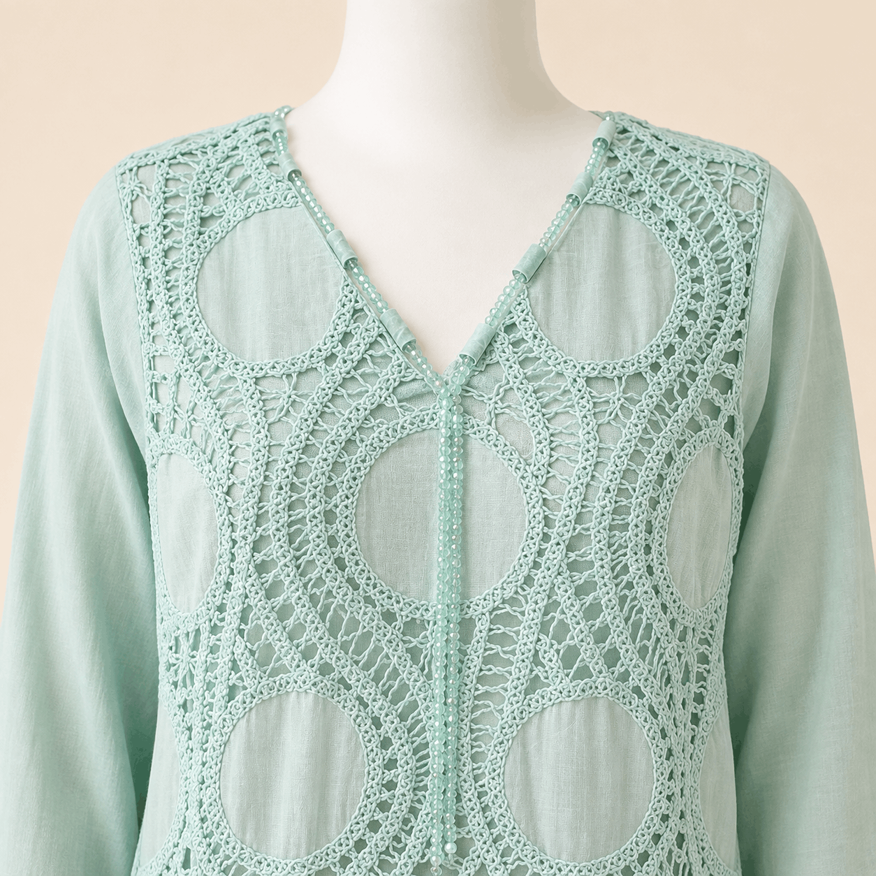 Elegant light blue Crochet Lace 2-Piece Suit with Pearl Drops – 0116M