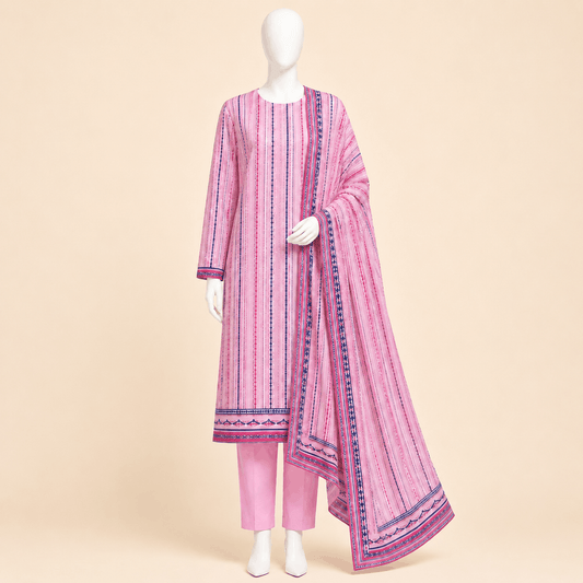Candy Blush Striped 3-Piece Suit with Matching Dupatta – 0122M