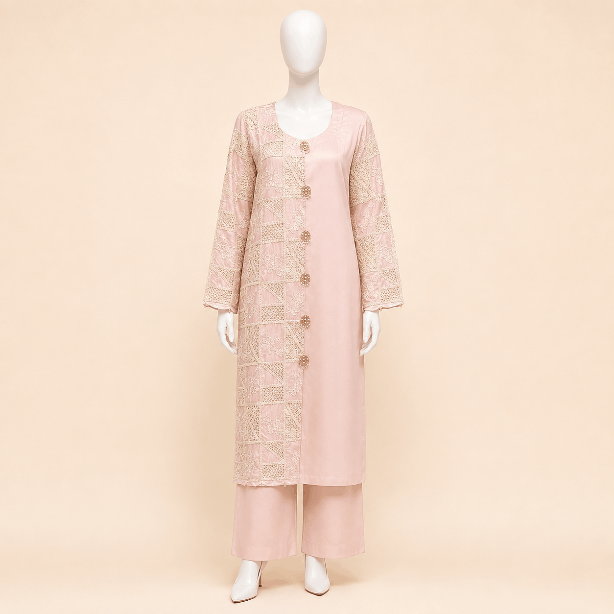 Blush Pearl Patchwork Embroidered Two-Piece Lawn Suit – 0090M