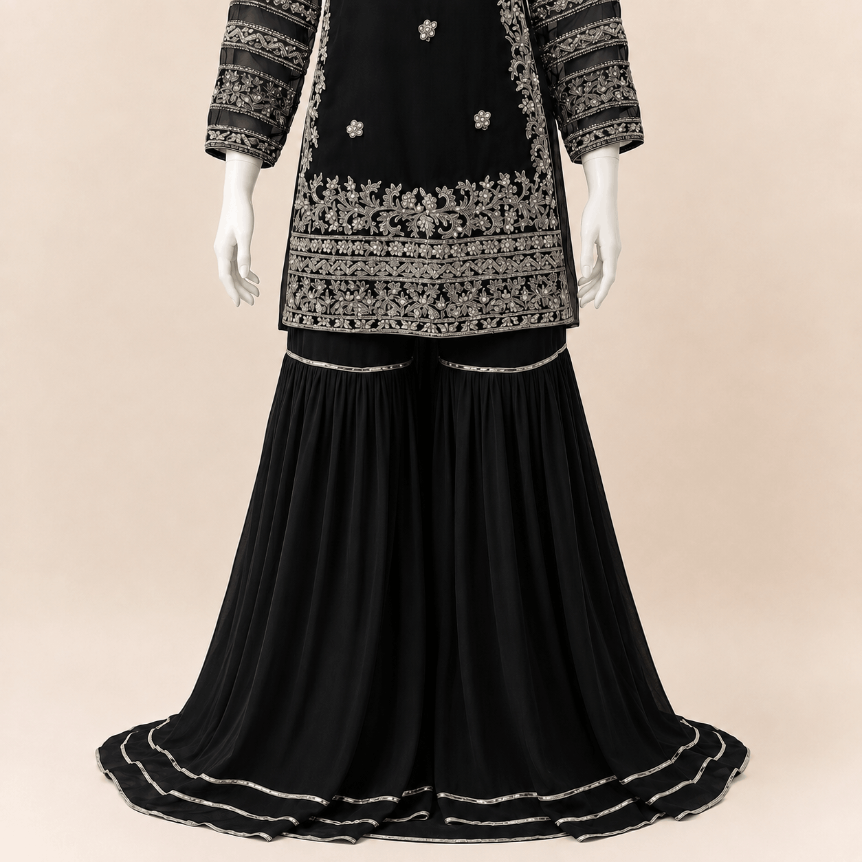 Midnight Navy Embellished Farshi Gharara Suit – 0097M