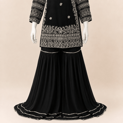 Midnight Navy Embellished Farshi Gharara Suit – 0097M