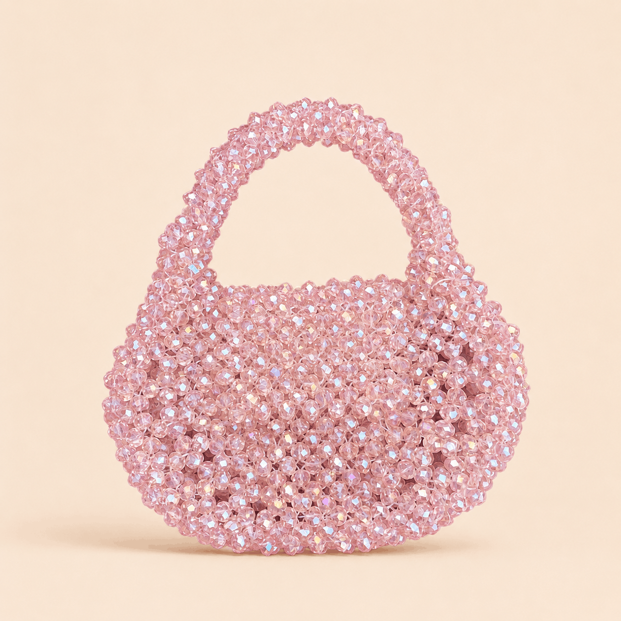 Blush Champagne Crystal Beaded Round Mini Handbag – 0108M