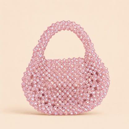 Blush Champagne Crystal Beaded Round Mini Handbag – 0108M