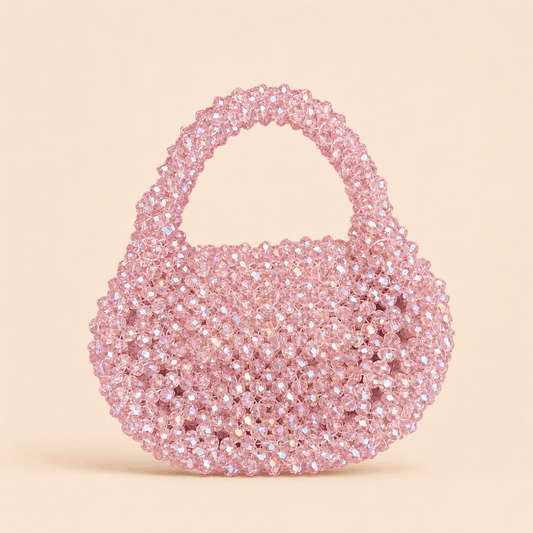 Blush Champagne Crystal Beaded Round Mini Handbag – 0108M