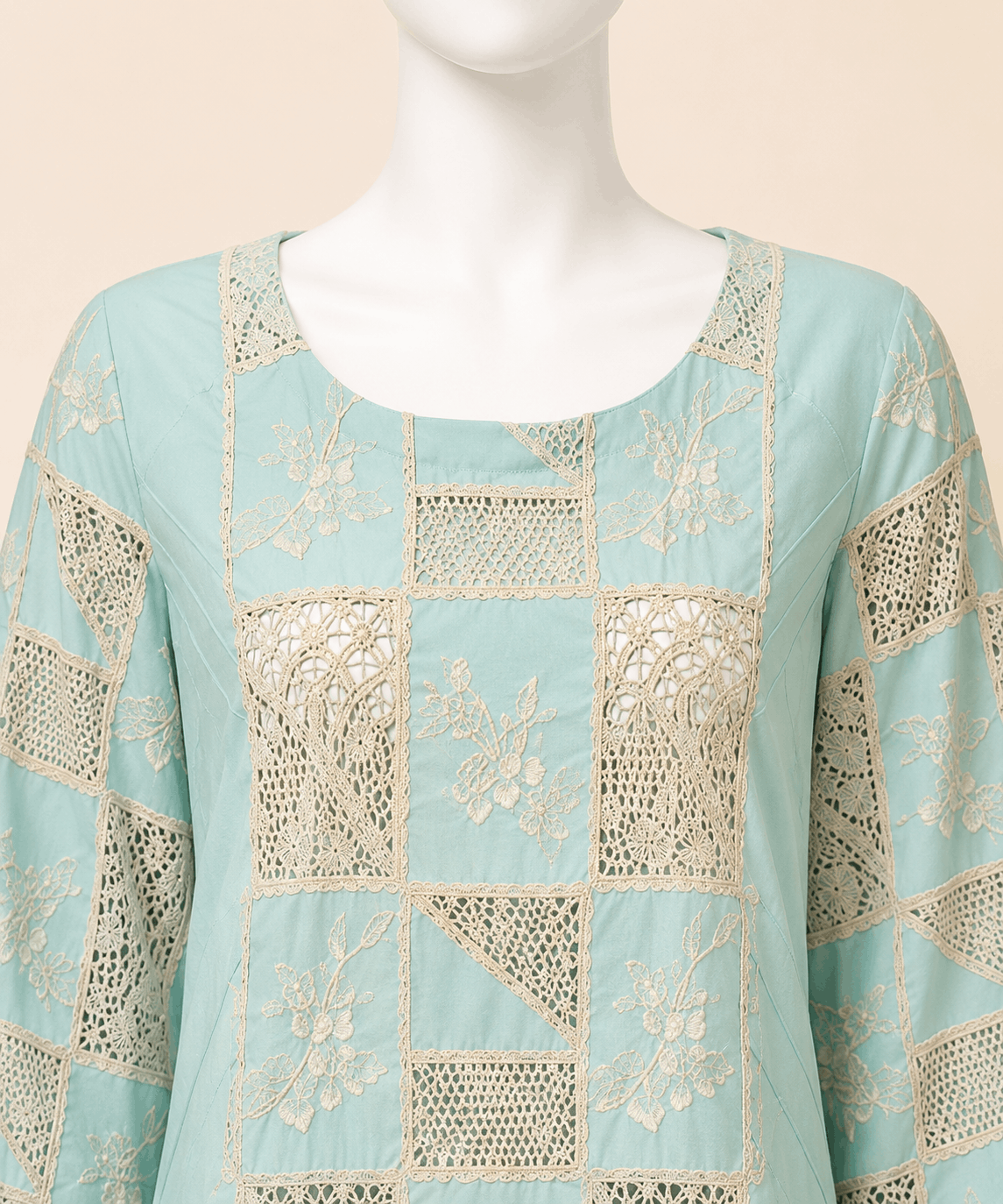 Mint Aqua Embroidered Crochet cut lawn 2-Piece Suit – 42" Length – 0080M