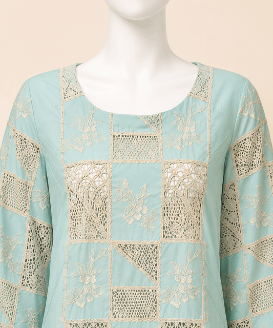 Mint Aqua Embroidered Crochet cut lawn 2-Piece Suit – 42" Length – 0080M