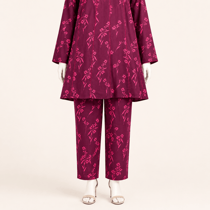 Magenta Floral Panelled kaliyon Short Frock Lawn – 0085M