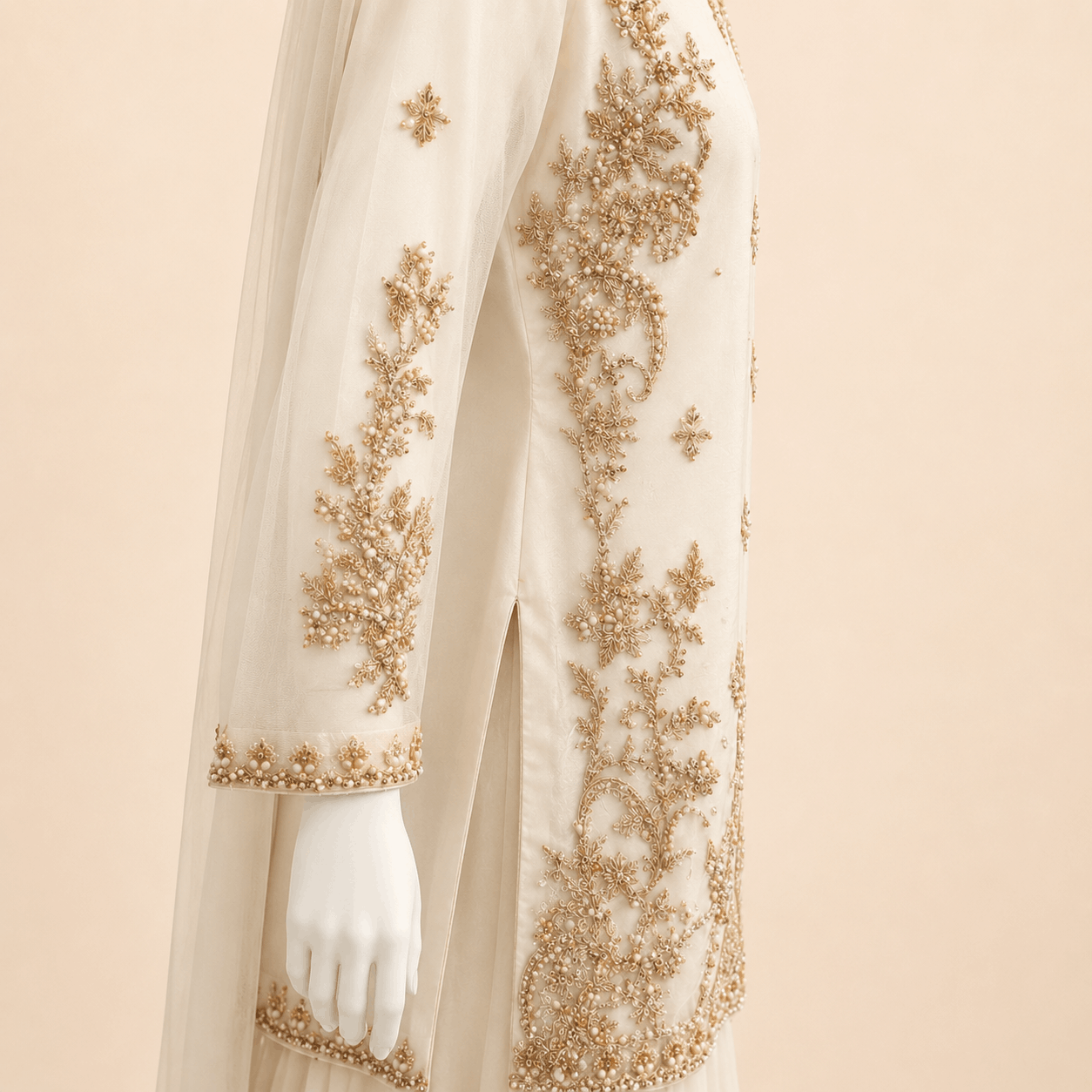 Ivory & Peach Gold Embroidered Gharara Suit with Dupatta – 0092M