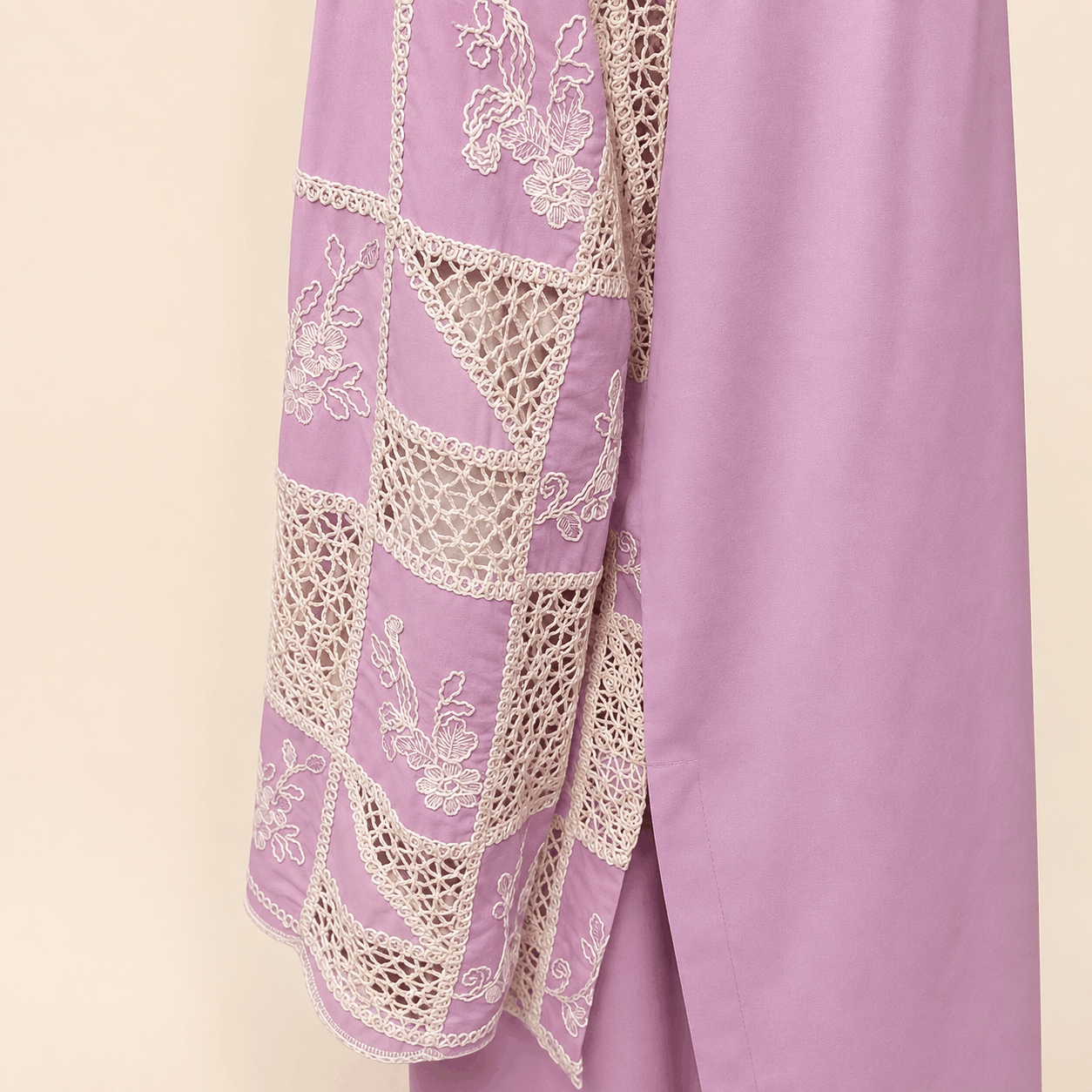 Dusty Mauve Crochet cut work lawn Embroidered – 0091M