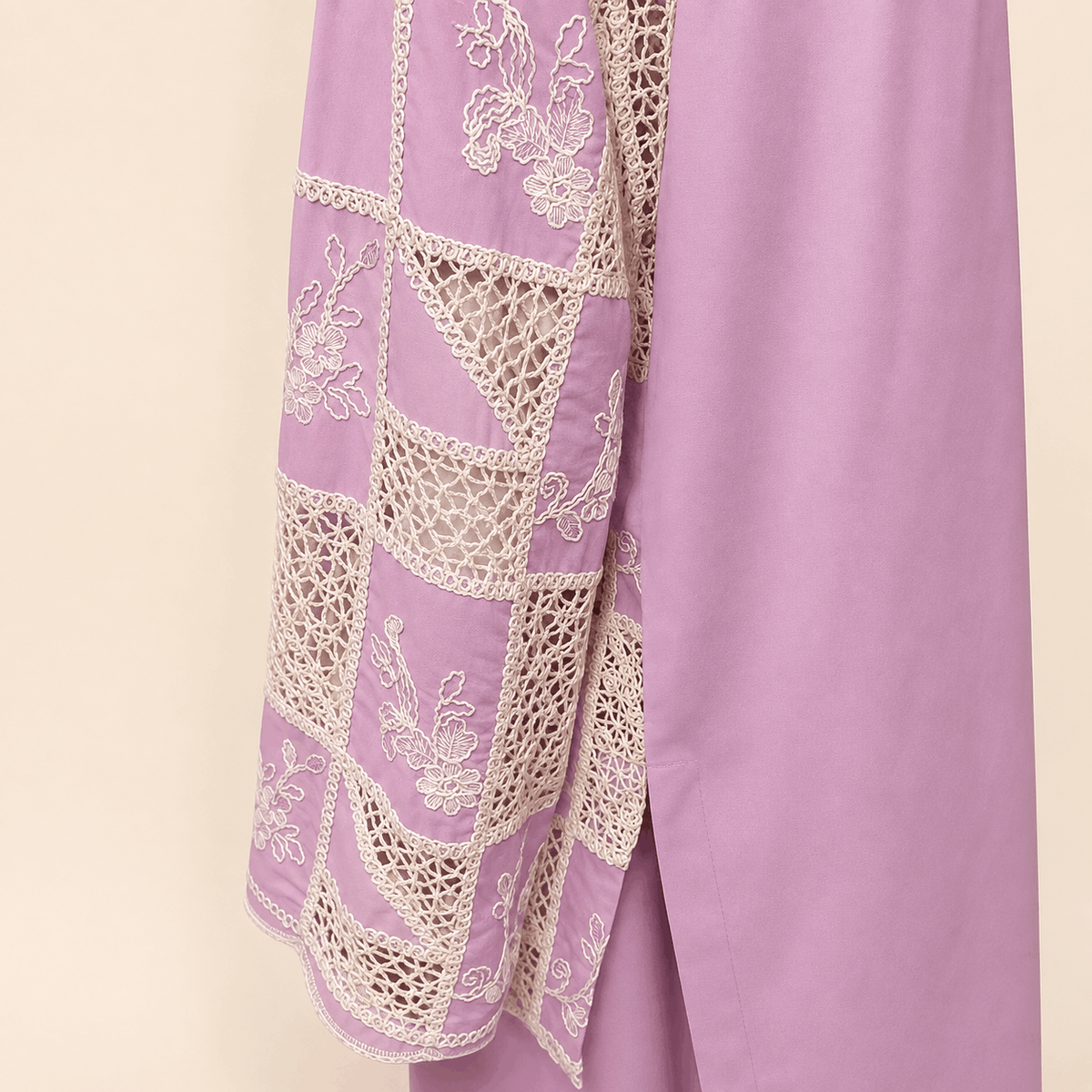 Dusty Mauve Crochet cut work lawn Embroidered – 0091M