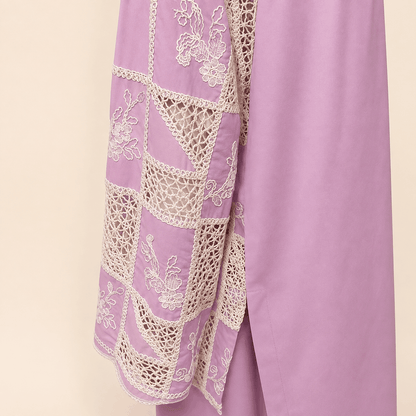 Dusty Mauve Crochet cut work lawn Embroidered – 0091M