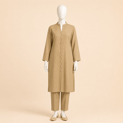 Sandstone Beige Button Lawn suit -Detail 2-Piece Suit – 0086M