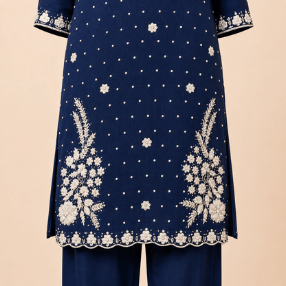 Royal Navy Floral Embellished 3-Piece Formal Suit – 0098M