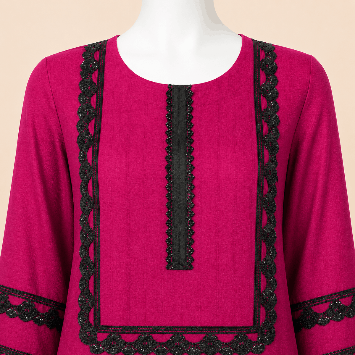 Fuchsia Pink Black Lace 3-Piece Suit with Ombre Dupatta – 0078M