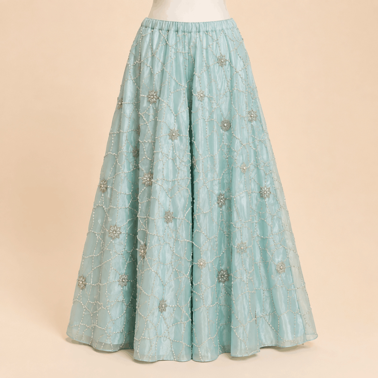 Mint Aqua Hand-Embellished Peplum & Gharara Set – 0146M