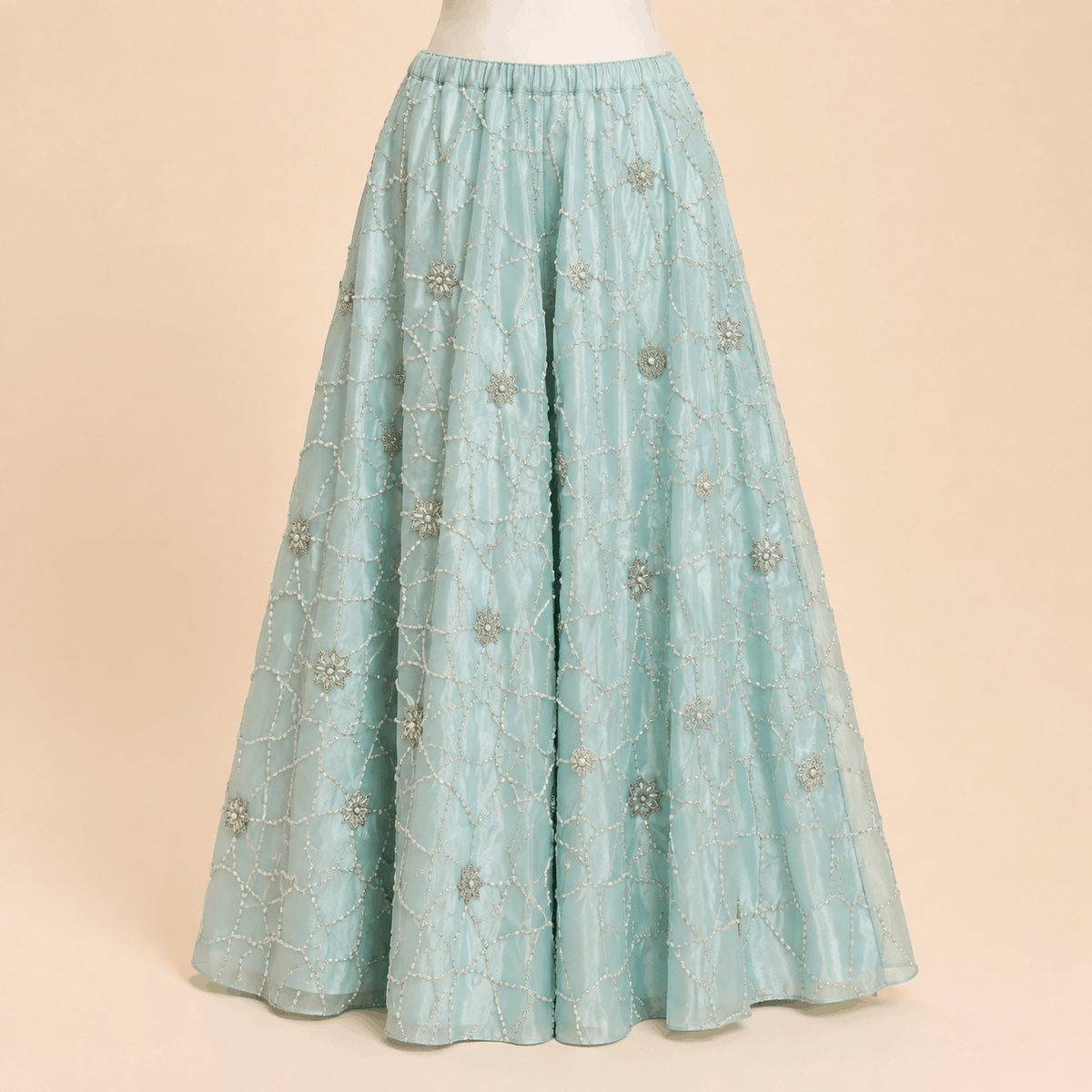 Mint Aqua Hand-Embellished Peplum & Gharara Set – 0146M