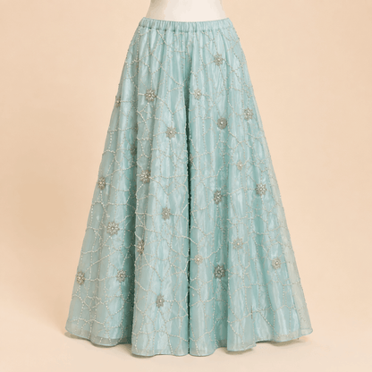 Mint Aqua Hand-Embellished Peplum & Gharara Set – 0146M