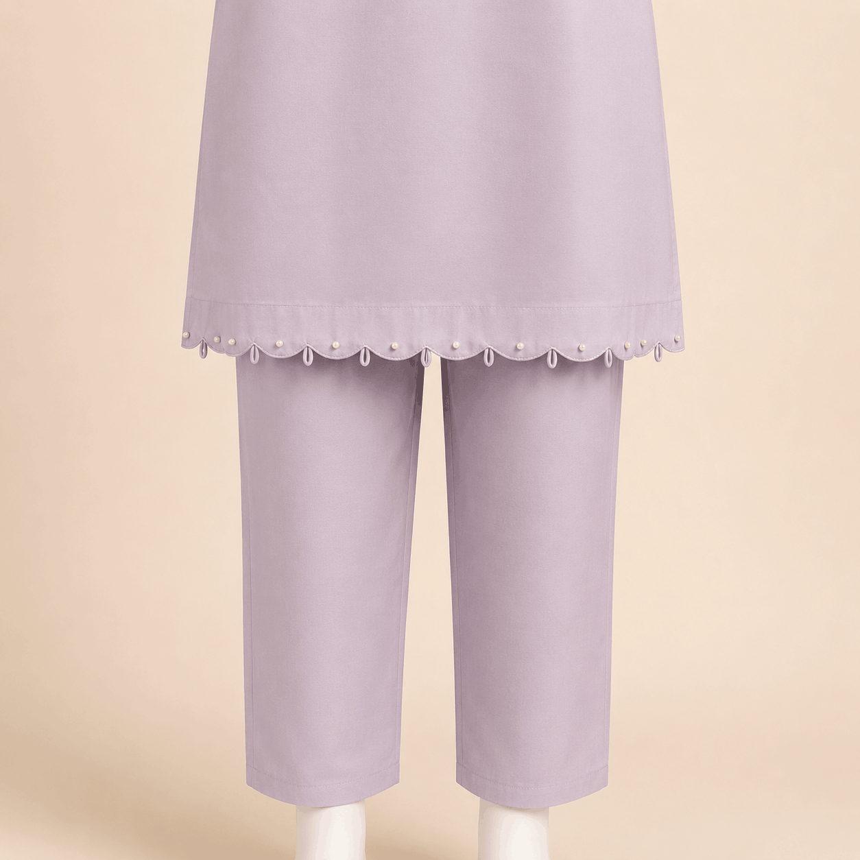 Lilac Pearl-Trim Scalloped Kurta Trouser Set 2-piece lawn suit – 0124M