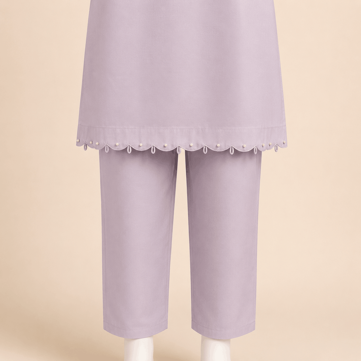 Lilac Pearl-Trim Scalloped Kurta Trouser Set 2-piece lawn suit – 0124M