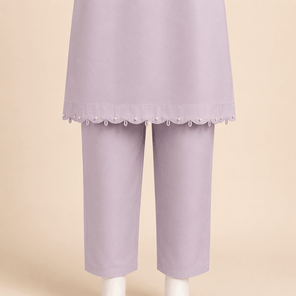 Lilac Pearl-Trim Scalloped Kurta Trouser Set 2-piece lawn suit – 0124M