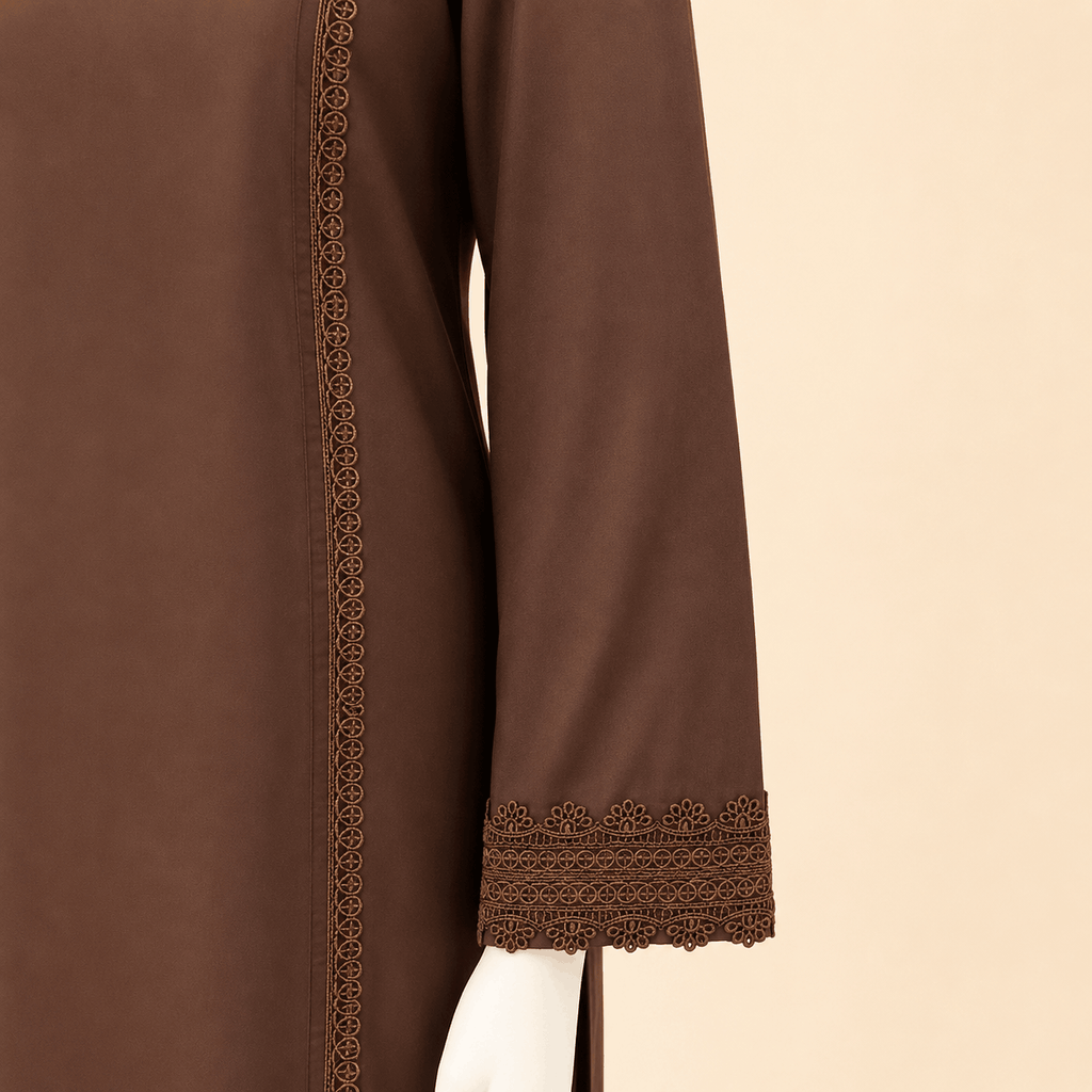 Mocha Brown Lace-Embroidered Two-Piece Lawn Suit – 0088M