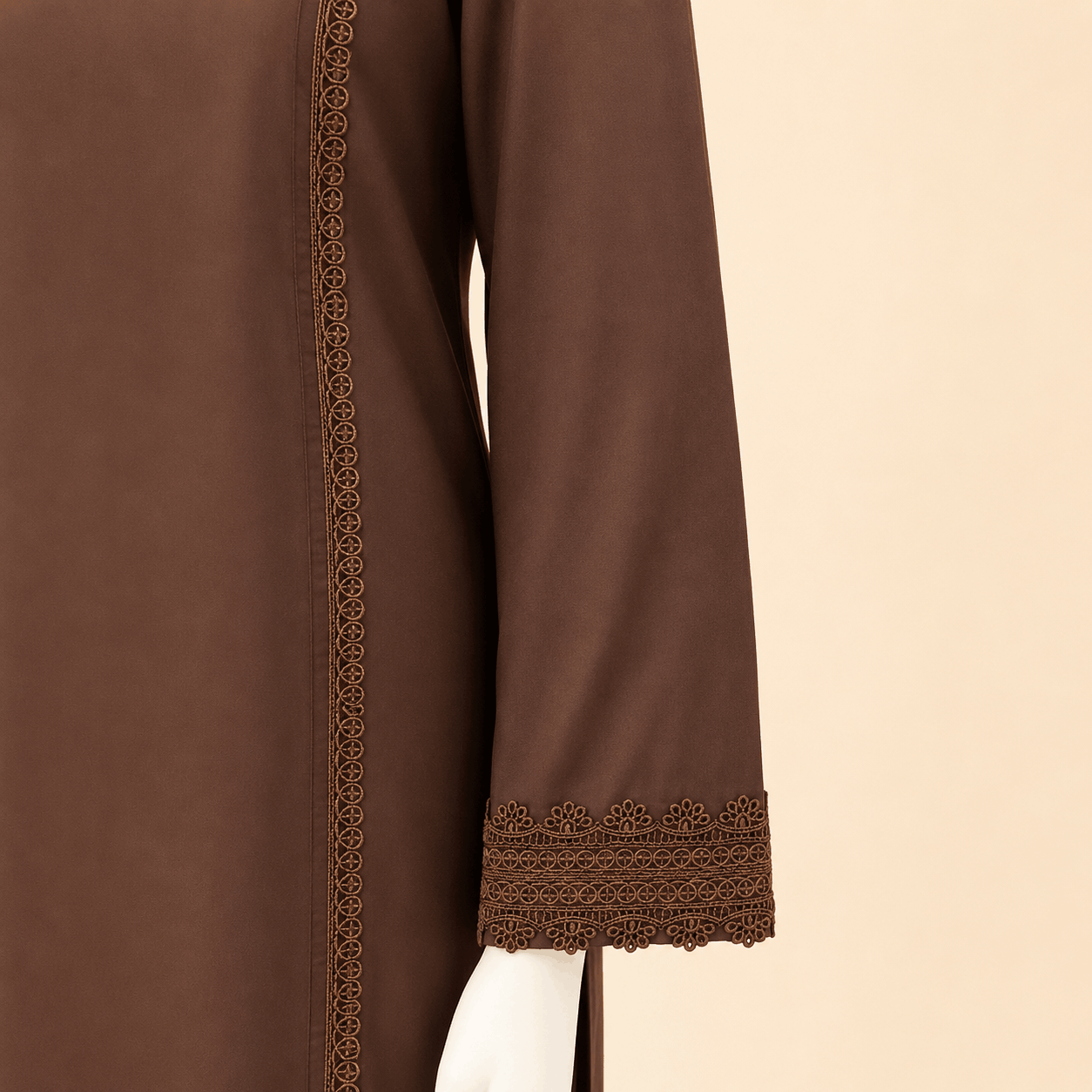Mocha Brown Lace-Embroidered Two-Piece Lawn Suit – 0088M
