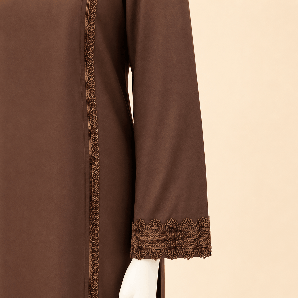 Mocha Brown Lace-Embroidered Two-Piece Lawn Suit – 0088M
