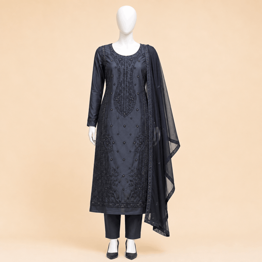 Charcoal Grey Luxury Embroidered 3-Piece Suit – 0144M