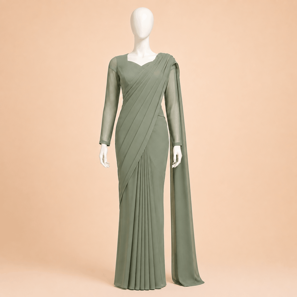 Elegant Chiffon Saree Long Floor-Length Style – 0094M