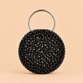Noir Crystal Beaded Round Evening Bag with Gold Ring Handle – 0102M