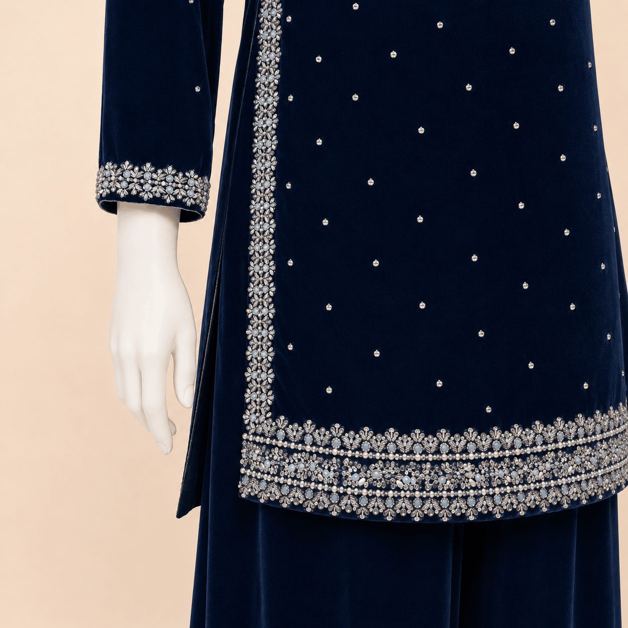 Midnight Navy Velvet Embellished 3-Piece Formal Suit – 0096M