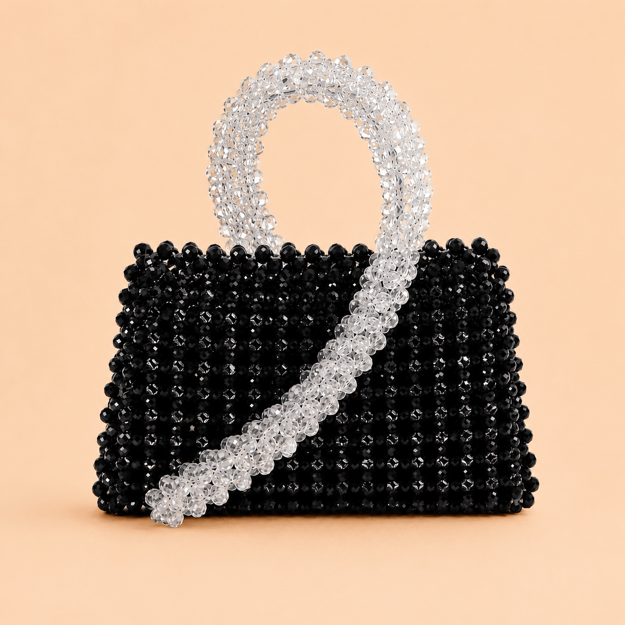 Midnight Crystal Beaded Mini Handbag with Clear Beaded Handle – 0104M