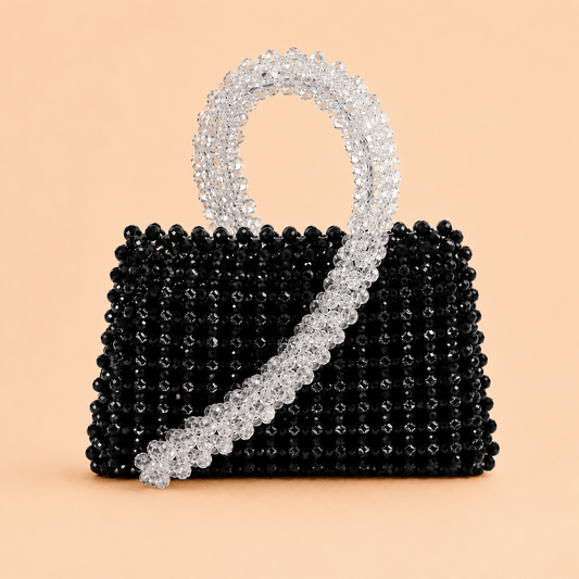 Midnight Crystal Beaded Mini Handbag with Clear Beaded Handle – 0104M