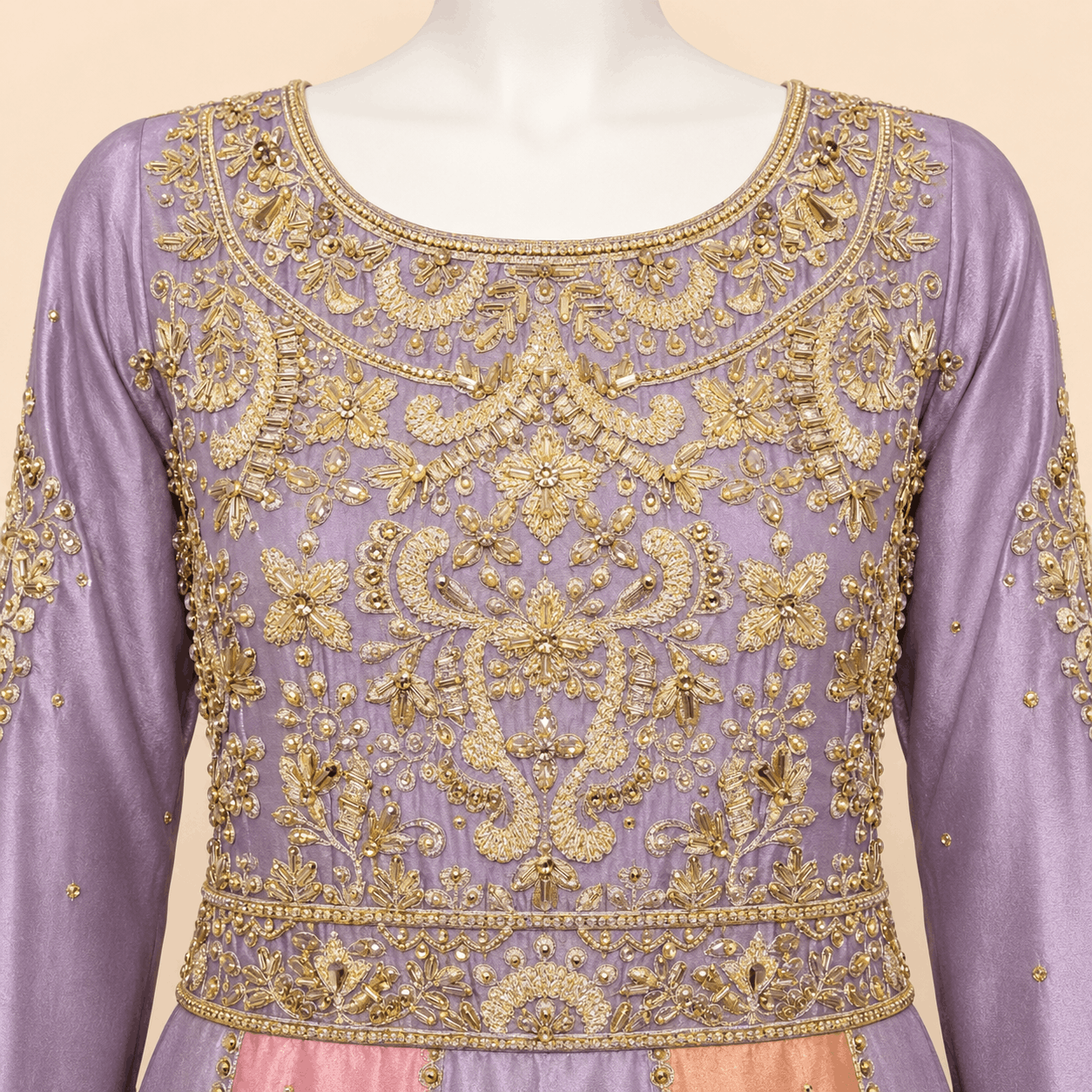 Pastel Lavender & Peach Gold Embroidered Double long Dupatta Bridal Anarkali Maxi – 0100M