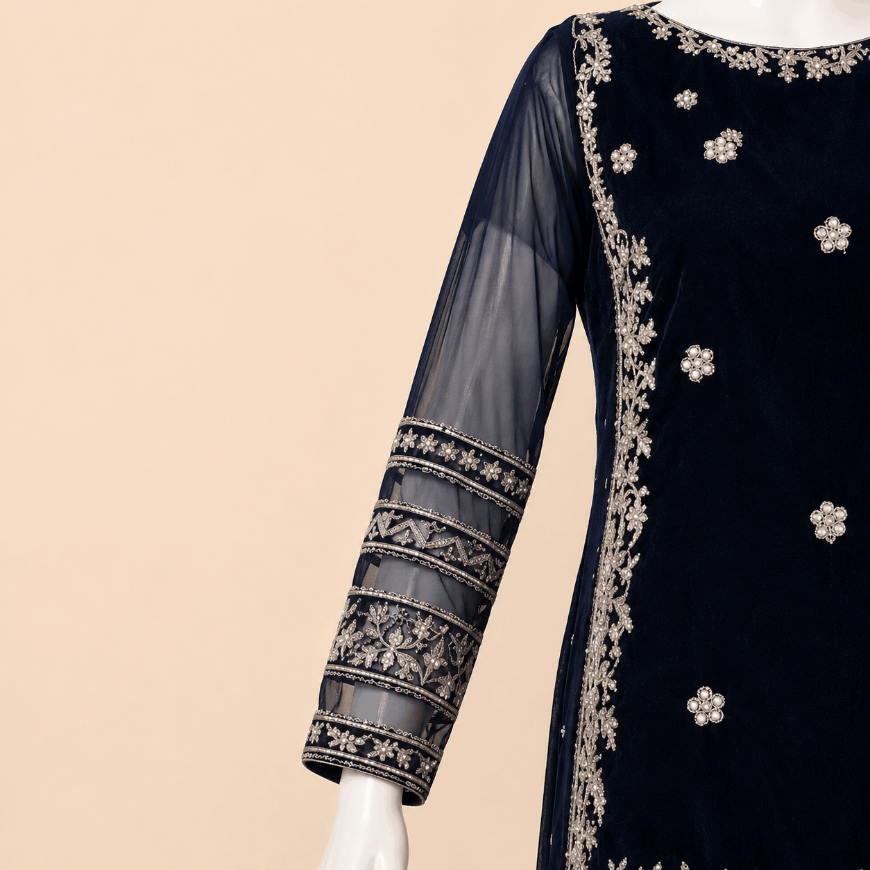 Midnight Navy Embellished Farshi Gharara Suit – 0097M