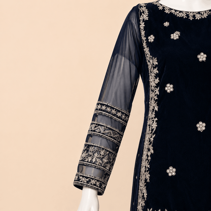 Midnight Navy Embellished Farshi Gharara Suit – 0097M
