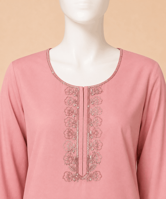 Elegant Dusty Rose Handmade Embroidered 2-Piece Lawn Suit – 0114M