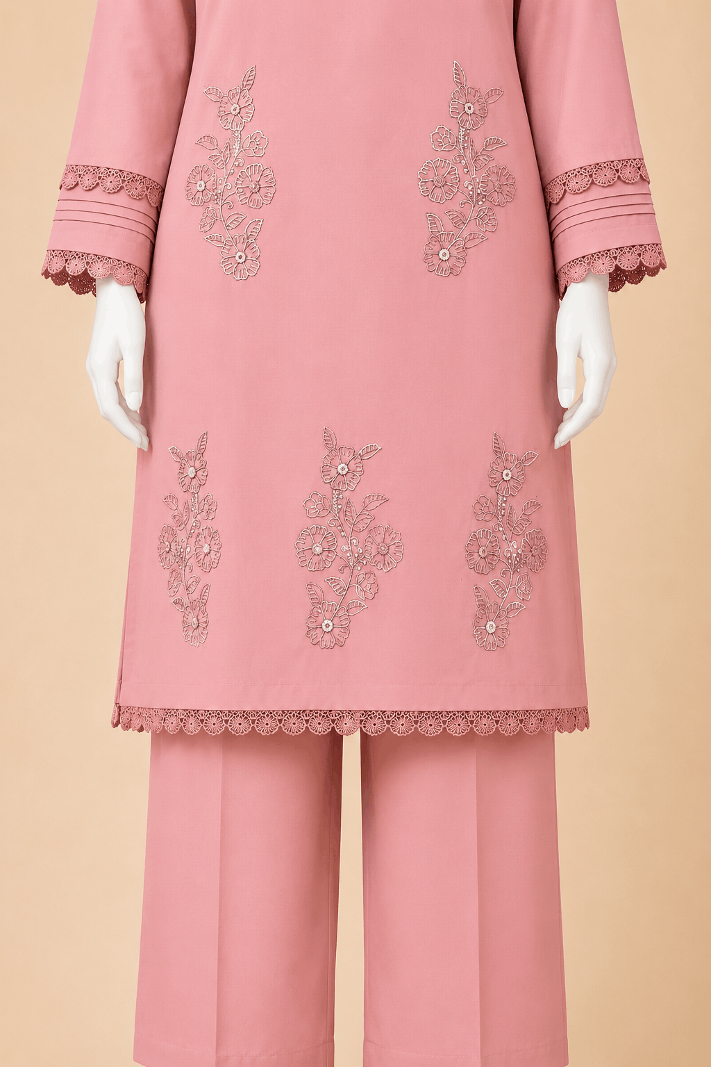 Elegant Dusty Rose Handmade Embroidered 2-Piece Lawn Suit – 0114M
