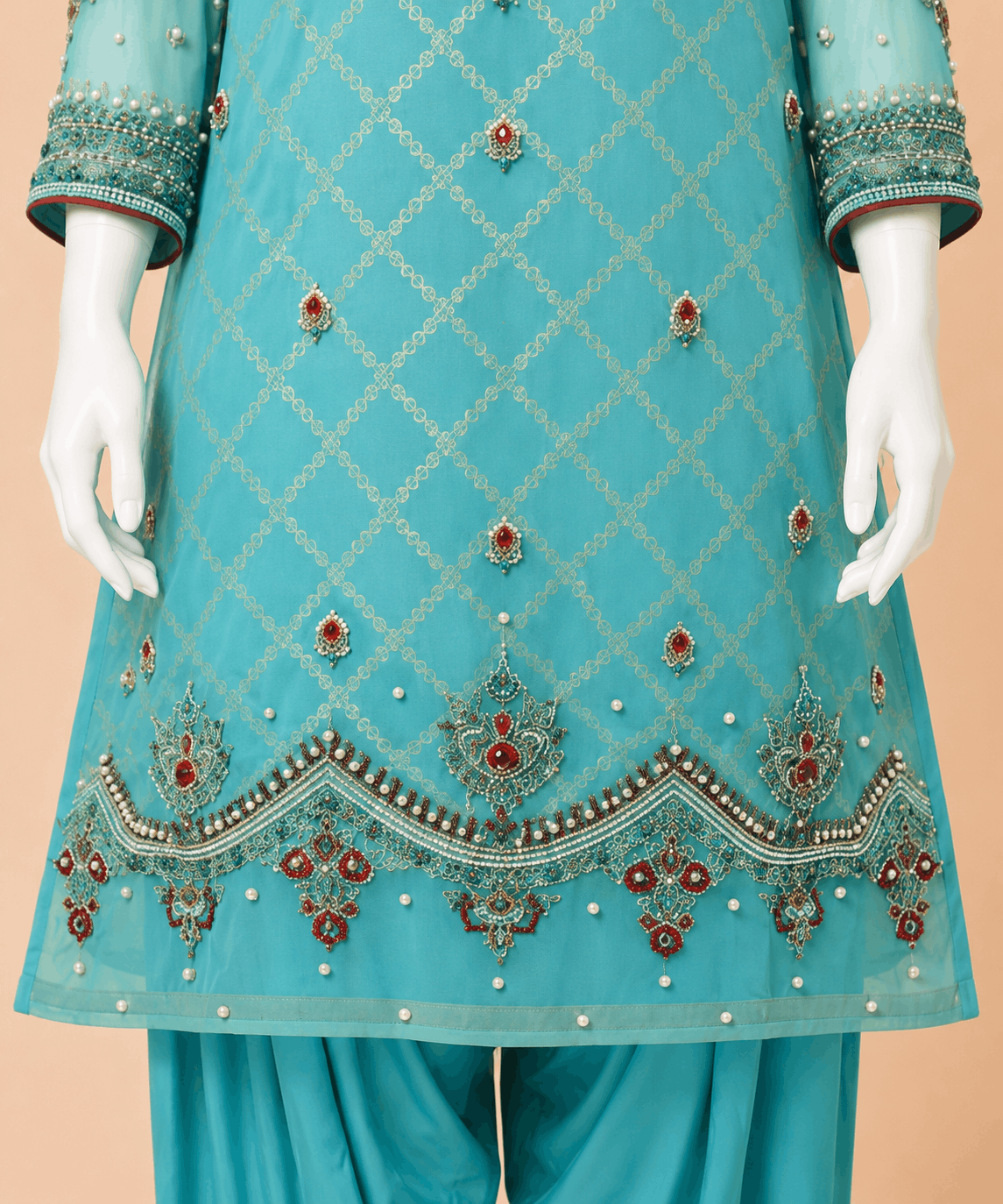 Aqua Jewel Embellished 3-Piece Suit – 0134M